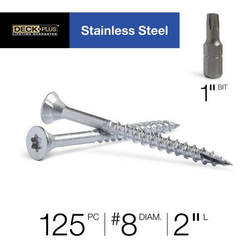 Deck Plus 48463 Wood Screws #8 x 2", Stainless Steel, 1lb Box