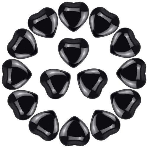 Marrywindix 15 Packs 0.8 Inch Healing Crystal Natural Black Obsidian Heart Love Carved Palm Worry Stone Chakra Reiki Balancing