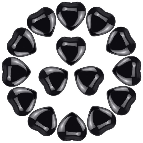 Marrywindix 15 Packs 0.8 Inch Healing Crystal Natural Black Obsidian Heart Love Carved Palm Worry Stone Chakra Reiki Balancing