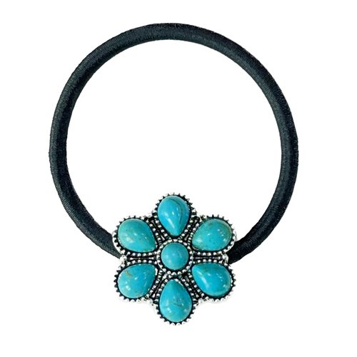 TMUSIBEN Hair Elastics & Ties for women and girls hair tie bracelet No Damage Elastics Hair Bands 3 Colors Turquoise Bohemian Concho Squash Blossom Western cowgirl accessory (turquoise)