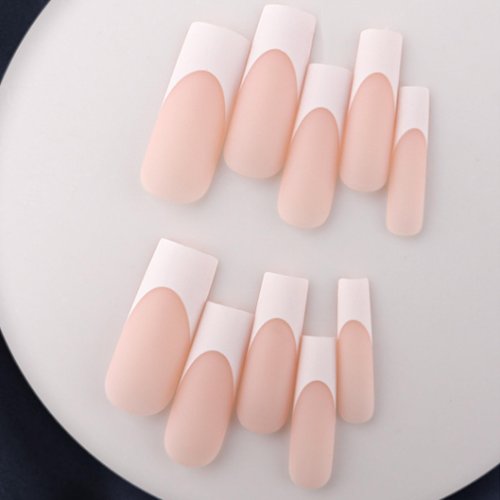 DANMANR Square Fake French Nails False Long Nails Full Cover Acrylic Long Fake Nails for Women and Girls 24PCS (Color 4)