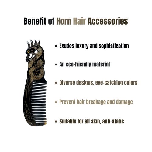 Natural Buffalo Horn Comb, Animal Engrave, Hair Comb, Anti-Static Handmade Pocket Comb, Fine Tooth, Gift For Men Husband Boyfriend Father Day's, Birth Day (Dark Dragon)