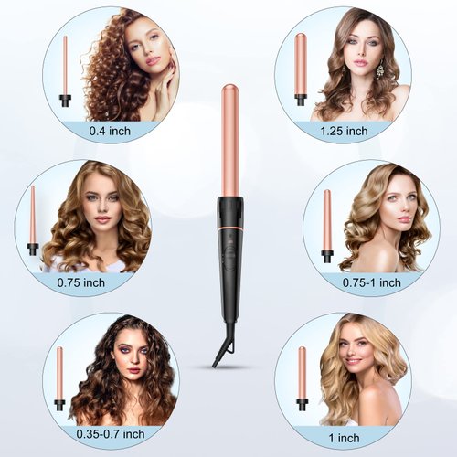Long Barrel Curling Iron Wand Set, BESTOPE PRO 6 in 1 Curling Wand Set with Ceramic Barrel for Long/Medium Hair, 0.35"-1.25" Interchangeable Hair Wand Curler, Dual Voltage, Include Glove & Clips