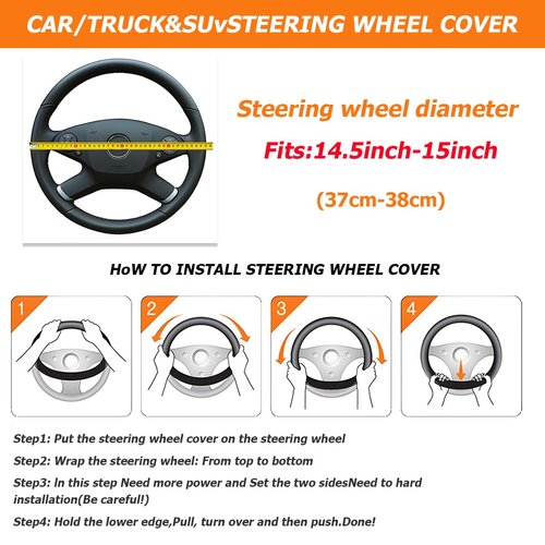 AUCELI Car Steering Wheel Cover, Universal Leather Auto Steering Wheel Protector, Carbon Fiber Anti-Slip Auto Interior Accessories for Men and Women, 15 inch for Most Cars, Trucks, SUV（Black/Red）