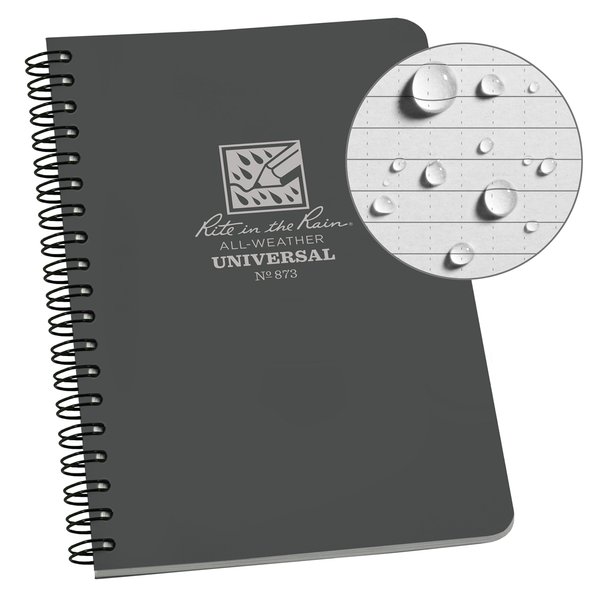 Rite in the Rain Weatherproof Side Spiral Notebook, 4.625" x 7", Gray Cover, Universal Pattern (No. 873)