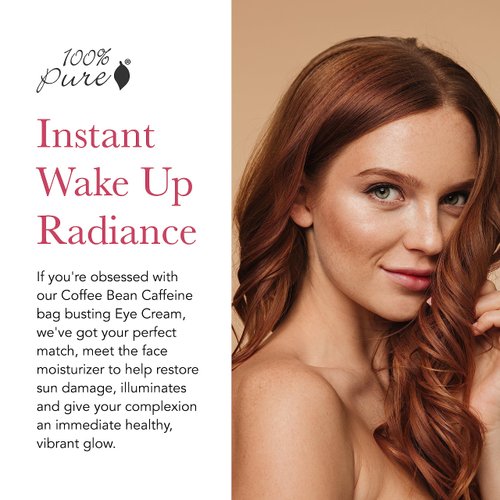 100% PURE Coffee Bean Caffeine Face Cream Glowing Skin Care Anti Aging Youthful Boost Caffeinated Facial Moisturizer with Hyaluronic Acid & Niacinamide for Women & Men - 1.7 fl oz