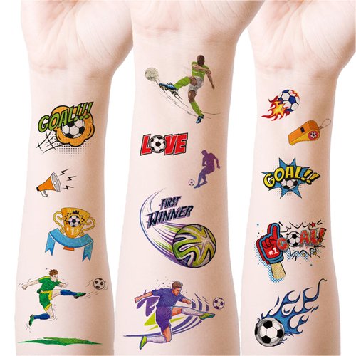 Yobbai Soccer and Rugby Temporary Tattoos for Kids, 24 Sheets Mixed Styles Glitter, Luminous Tattoos Stickers, Waterproof Fake Tattoos for Gifts for Sports Goodie Bag Stuffers