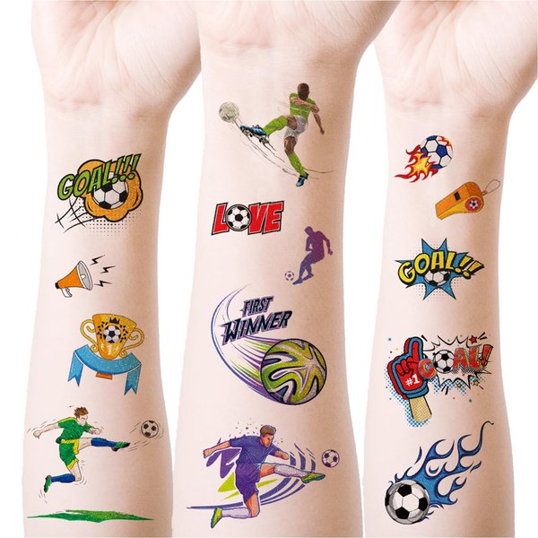 Yobbai Soccer and Rugby Temporary Tattoos for Kids, 24 Sheets Mixed Styles Glitter, Luminous Tattoos Stickers, Waterproof Fake Tattoos for Gifts for Sports Goodie Bag Stuffers