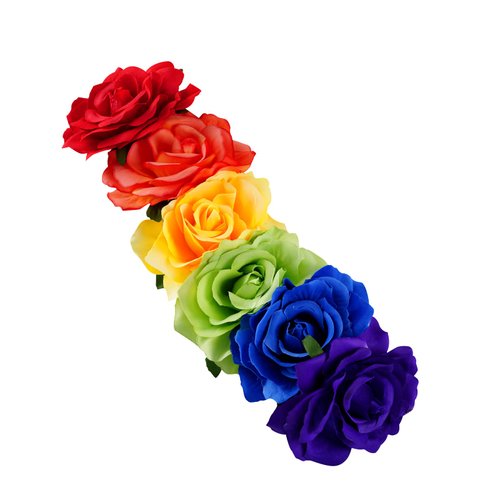 Lystaii Rainbow Rose Headband Rainbow Flower Crown Woodland Hair Wreath Floral Crown Women's Hawaiian Stretch Headpiece Gay Pride Accessories for Gay LGBT Bisexual Pride Party Supplies Halloween