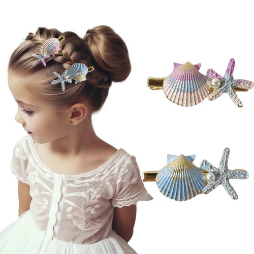 Starfish Seashell Hair Clips Sea Star Ponytail Holder Wedding Headpiece Hair Accessories For Women Girls, Bride, Bridesmaid (Style1-2Pcs)