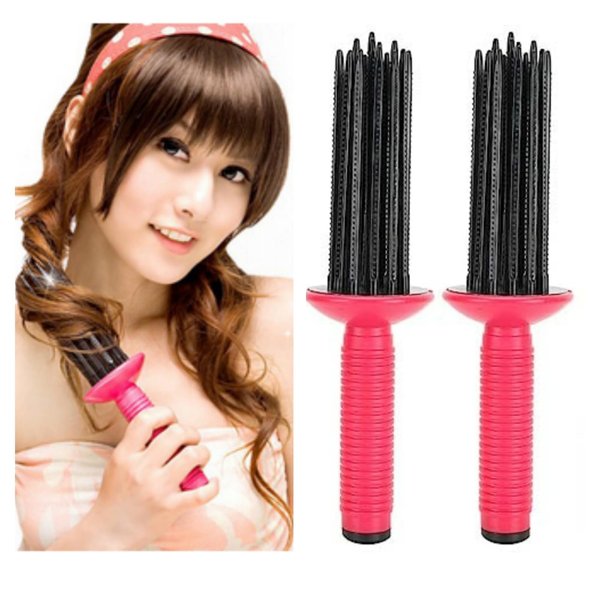 Neuvikter 17 Teeth Curling Roll Comb, Curly Hair Brush, Curly Hair Styler Tool, Curl Defining Brush, Professional Curling Brush for Hair Salon, Home (2Pcs)
