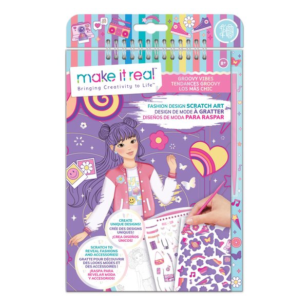 Make It Real: Fashion Design Scratch Art: Groovy Vibes - Scratch to Reveal Fashions & Accessories, Coloring Pages & Sticker Sheet, Girls & Kids Age 8+