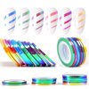 Nail Art Striping Tape Lines 18 pcs Mermaid Candy Color Adhesive Nail Stickers,Rolls Nail Strips Tape Decals for Design Hologram Purple Blue Grey Line Nail Art
