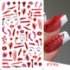 5 Sheet Halloween Nail Art Stickers Red Black Halloween Elements 3D Self-Adhesive Nail Decals Horror Avatar Ghost Red Hand Drops Design Nail Decorations Halloween DIY Nail Supplies for Women