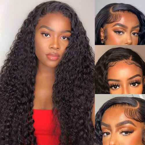 Deep Wave Lace Front Wigs Human Hair 13x4 HD Lace Frontal Curly Wigs for Black Women and Water Wavy HD Lace Front Wigs Human Hair Pre Plucked with Baby Hair Natural Hairline 180 Density 24 inch