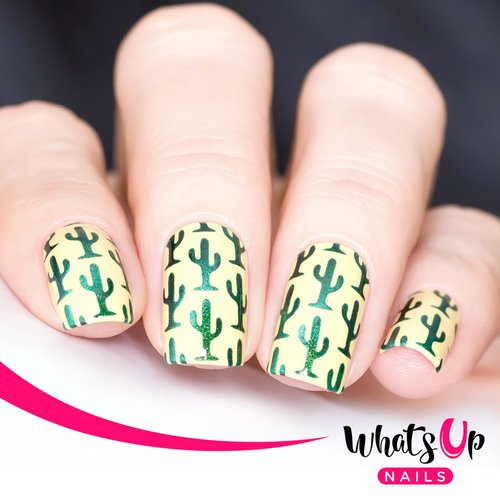 Whats Up Nails - Cactus Vinyl Stencils for Nail Art Design (1 Sheet, 12 Stencils)