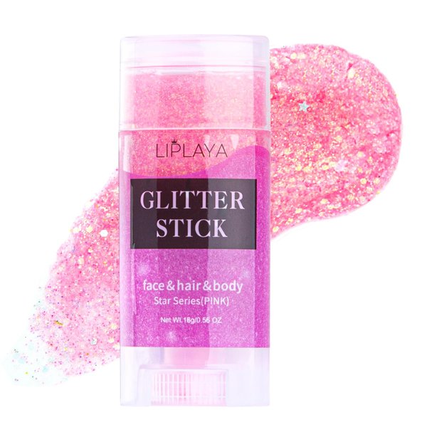 BowJian Pink Body Glitter Gel Hair Glitter Lip Eye Singer Concerts Face Glitter Sequins Glitter Hairspray Sparkling Holographic Glitter Face Paint Rave Hair Festival Accessories Glitter Makeup 0.56oz
