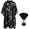 FEBSNOW Professional Hair Cutting Barber Cape with Neck Duster Brush, Beard Print Barber Cape for Barber Shop Hair Cutting Accessories