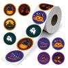 Halloween Stickers for Kids Bulk 500Pcs, Round Halloween Sticker Roll for Treat Bags, Gift Bags, Envelope, Party Favors, 1.5-Inch Small Halloween Stickers with 8 Vibrant Colors & Designs