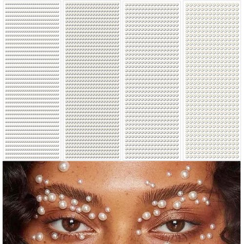 1799PCS Pearl Face Gems Face Jewels Hair Rhinestone Gem Stickers Hair Gem Stamper Accessories Hair Jewels Diamond Nail Art Stickers Crystal Stickers for Makeup Face Eye Hair DIY Adsorted Size