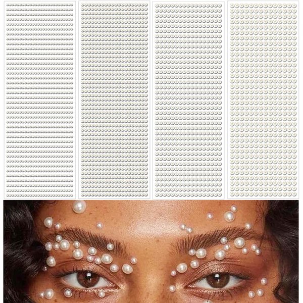 1799PCS Pearl Face Gems Face Jewels Hair Rhinestone Gem Stickers Hair Gem Stamper Accessories Hair Jewels Diamond Nail Art Stickers Crystal Stickers for Makeup Face Eye Hair DIY Adsorted Size