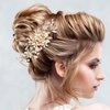 Yeshone 5 Pieces Wedding Hair Comb Bridal Hair Pins Crystal Pearl Hair Accessories Rhinestone Flower Hair Piece for Wedding Bride Women(Gold,Classic Style)