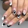 Aksod Ghost Press on Nails Short Glossy Virus Fake Nails Almond Cartoon Designed False Nails Tips Full Cover Cute Halloween Easter Festival Artificial Nails Sets for Women and Gilrs 24Pcs (Style G)