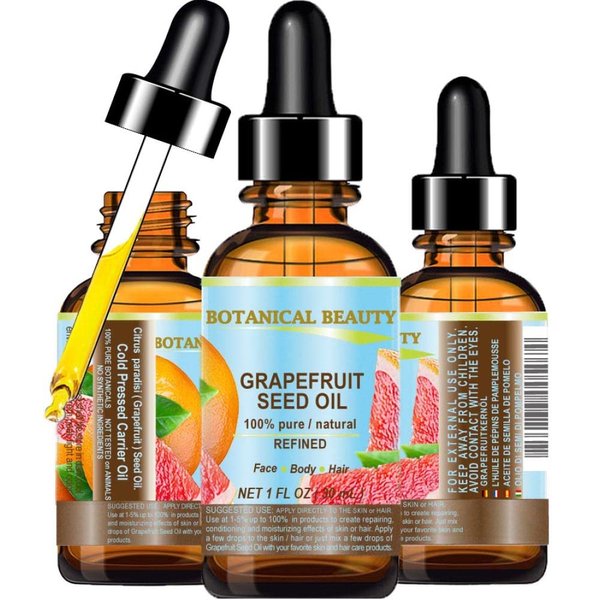 GRAPEFRUIT SEED OIL 100% Pure Natural Undiluted Refined COLD PRESSED CARRIER OIL (Not Essential Oil) 1 Fl.oz.- 30 ml. for Face, Skin, Hair, Lip Care, Nails by Botanical Beauty