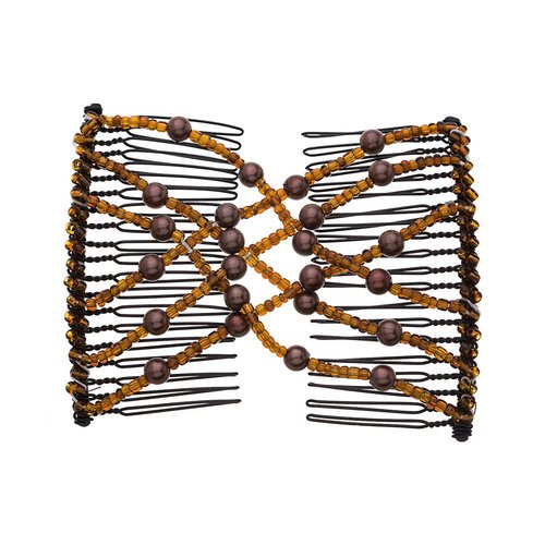Ruihfas Easy Stretch Comb Beaded Double Stretching Combs Hair Styling Accessories for Women Girls Hair Bun Maker (Coffee)