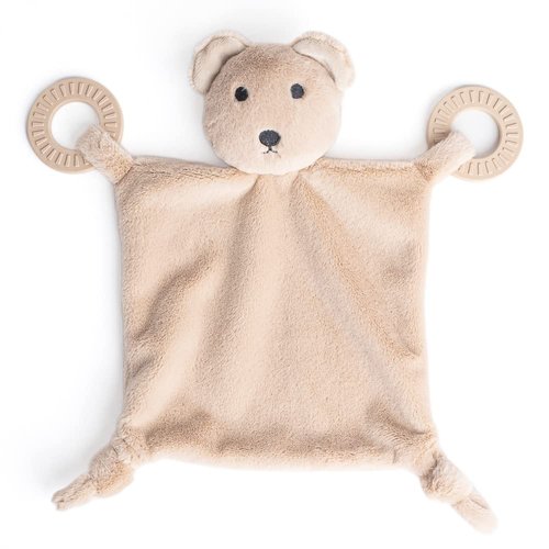 Bella Tunno Teether Buddy – Soft, Plush Baby Lovey with Textured Baby Teether Toy and Gentle Rattling Head, Comforts and Brings Teething Relief, Colorful Animal-Themed Baby Teething Toys (Bear)
