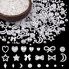 600Pcs 3D Multi Shapes Nail Charms and Flatback Pearls, White Mix Styles Heart Star Bow Sunflower Embellishments for Nail Art, Craft and Decoration with Tweezer and Pickup Pencil