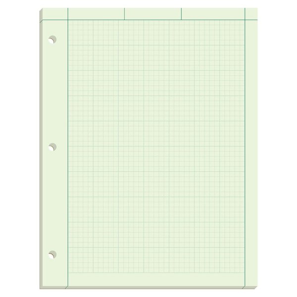 TOPS Engineering Computation Pad, 8-1/2" x 11", Glue Top, 5 x 5 Graph Rule on Back, Green Tint Paper, 3-Hole Punched, 100 Sheets (35500)