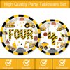 118 Pcs Construction 4th Birthday Decor Construction Four Years Old Paper Dinner Plates Napkins Forks Cups Tablecloth Banner Dinnerware for Dump Truck Theme Fouth Bday Party Supplies Decorations