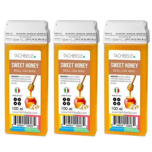 TACHIBELLE ROLL-ON Wax, Depilatory Wax Roller Refill for body, legs and arms 3.52 oz Body Hair Removal Wax Cartridge, Made In Italy (Sweet Honey, 3 Count)