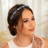 Formery Blue Crystals Headband Rhinestone Beaded Hairband Party Prom Wedding Handmade Pearl Beads Headpiece for Women and Girls