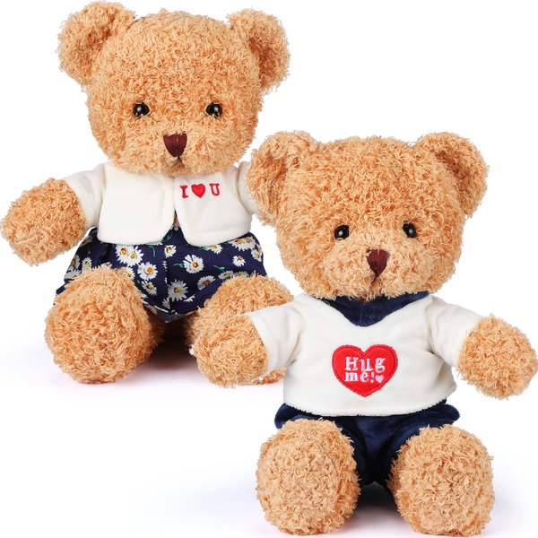 Aoriher 2 Pieces Valentine's Day Stuffed Bears Animal Plush Gifts Prom 11.8 Inch Soft Bear Clothes Bear Plush for Newlyweds Mom Grandma Women Baby Shower Valentine Party Favor(Sweet)