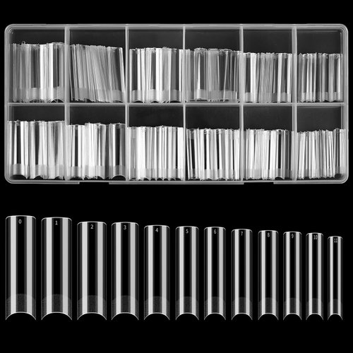 KOXXIAMOQ 240 Pcs Square Nail Tips, Clear Extra Long No C Curve Nail Tips, XXL Tapered Square Half Cover Nail Tips, Half Matte Design Long Press on Nail Tips Traceless for Acrylic Nails Salon(Clear)