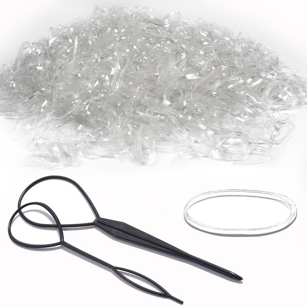 2000 PCS Hair Bands, Elastic Hair Band, Mini Hair Rubbers Ties with 2 PCS Topsy Tail Hair Tools for Girls Ponytail Hair Accessories, Soft Elastic Bands Non-Slip Small Hair Ties. (Clear)