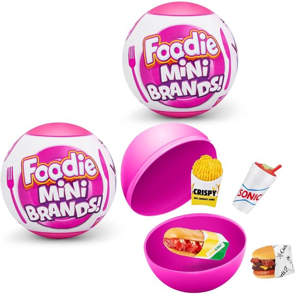 5 Surprise Foodie Mini Brands (2 Pack) by ZURU, Mystery Capsule Real Miniature Collectable Toy, Collectibles, Fast Food Toys and Shopping Accessories