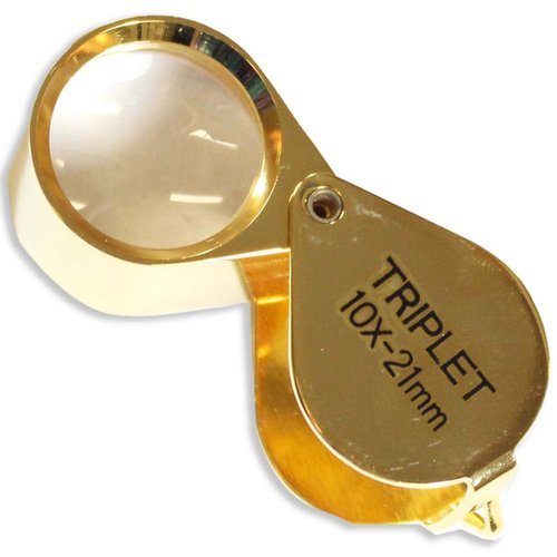 MAXIMIZE Gold Jeweler's Loupe | 10X Magnification | 21mm Triplet Lens | Swivel Case | Gold Plated