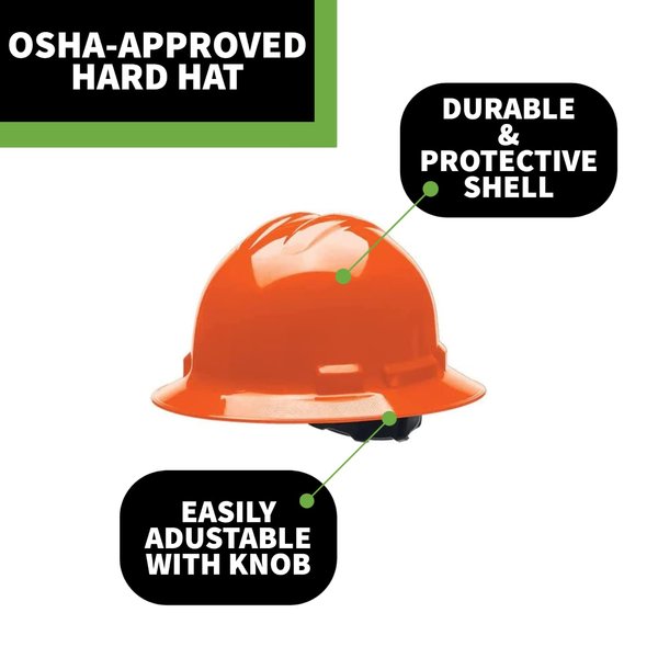 Cordova H34R3V Vented Hard Hat, Full-Brim Style, 4-Point Ratchet Suspension, Class C, OSHA Work-Compliant, Protection for Construction, Remodelling, Orange