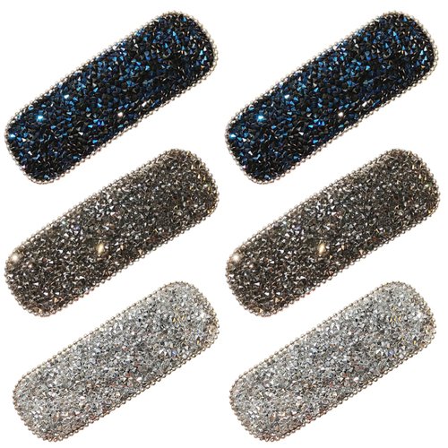 Yusier 3.1 Inch Hair Clips for Fine Hair 6PCS Rhinestone Snap Hair Clips Sparkly Hair Clips Rectangle No Slip Hair Barrettes for Women And Girls (Beaded Edging)