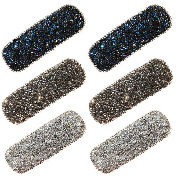 Yusier 3.1 Inch Hair Clips for Fine Hair 6PCS Rhinestone Snap Hair Clips Sparkly Hair Clips Rectangle No Slip Hair Barrettes for Women And Girls (Beaded Edging)