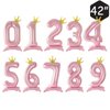 42 Inch Standing Pink Number 8 Balloons With Crown, 8th Birthday Balloons for Girls, 8th Birthday Party Decoration Supplies, Happy Birthday Balloons. (Pink 8)