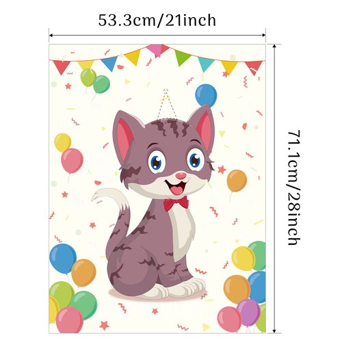 Morcheiong Pin The Tail on The Cat Birthday Party Game with 48 Hats, Cat Themed Birthday Party Favors Supplies Decorations for Kids