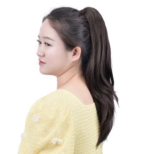 HSPCYGG Dark Brown Ponytail Synthetic Claw Clip Pony tail Hair Extensions 18" Straight 4.2 Oz Fake Hairpieces Women Yaki Fluffy¬ Tangled