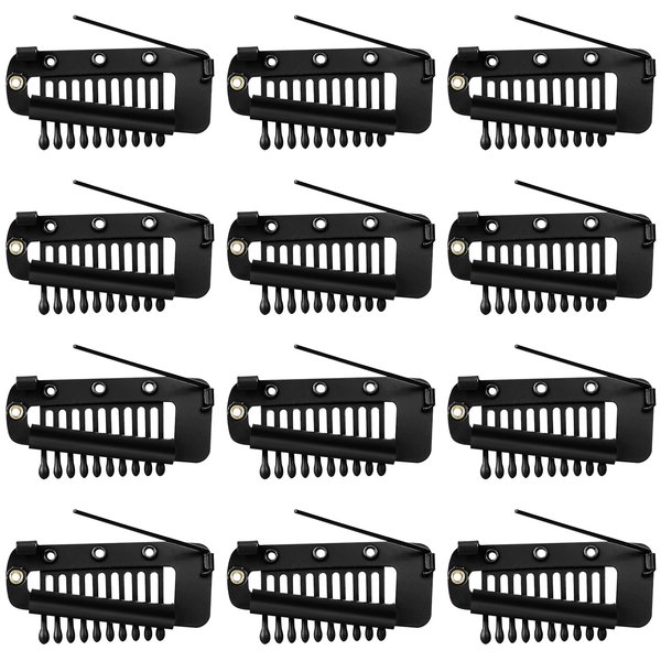 Chunni Clips, 12 Pcs 10-Teeth Wig Clips with Safety Pins Wig Combs to Secure Wig no Sew Hair Extension Clips Styling Tools Hair Accessories for Women Girls Wig Headscarf (Black)