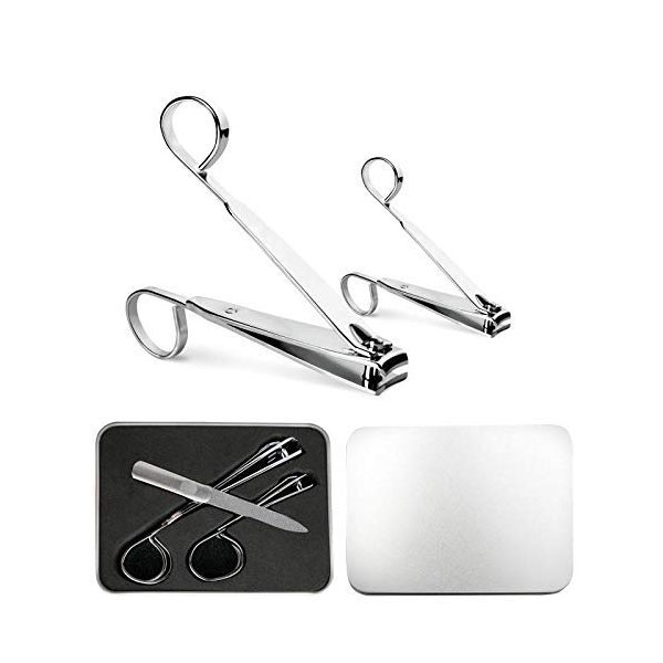 MosBug Nail Clipper Set-3PCS Stainless Steel Finger Nail,Toe Nail Clippers and Nail File with Metal Case for Women and Man