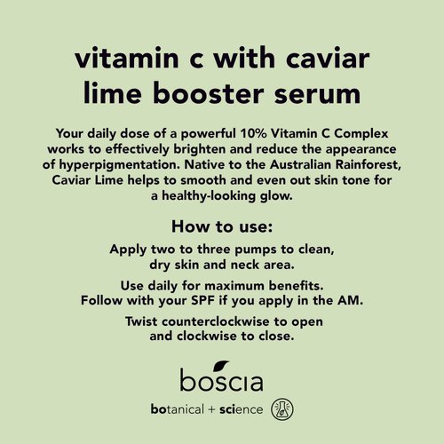 boscia Vitamin C with Caviar Lime Booster Serum - Vegan, Cruelty-Free, Natural & Clean Skin Care - Vitamin C Serum with AHA-Rich Caviar Limes - For All Skin Types - 1 fl oz