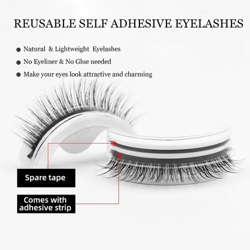 AddFavor 2 Pairs Self Adhesive Eyelashes Fluffy Natural False Eyelashes Wispy Curl Fake Eye Lash 10mm Reusable Eye Lahes